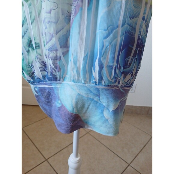 FANG Y2K Blouse Women’s  Multicolor Sheer Pleated Scoop Neck  W/Elastic Waist L - Picture 8 of 15